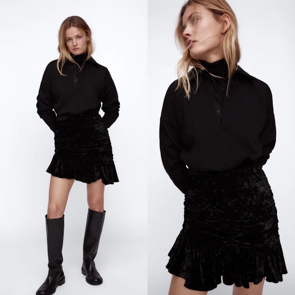 Zara Draped Mini Skirt in Velvet Black Blogger Fav - Picture 7 of 14